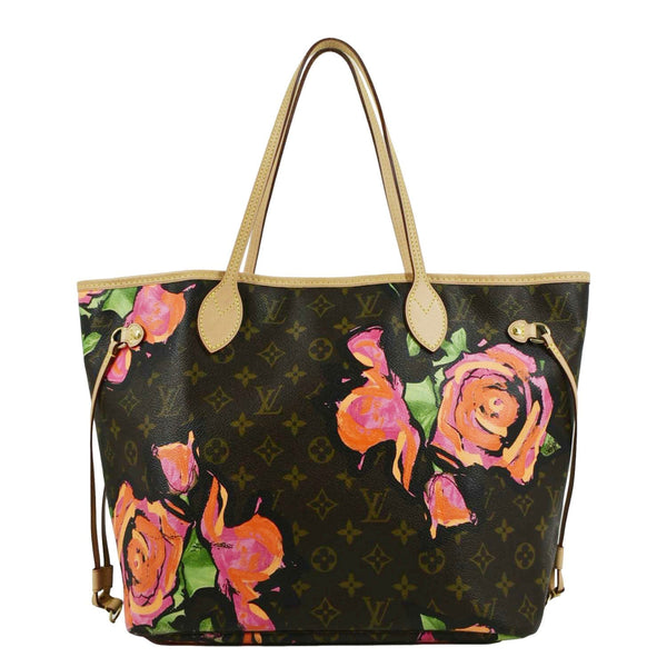 LOUIS VUITTON Limited Edition Neverfull MM Roses Monogram Canvas Shoulder Bag Brown