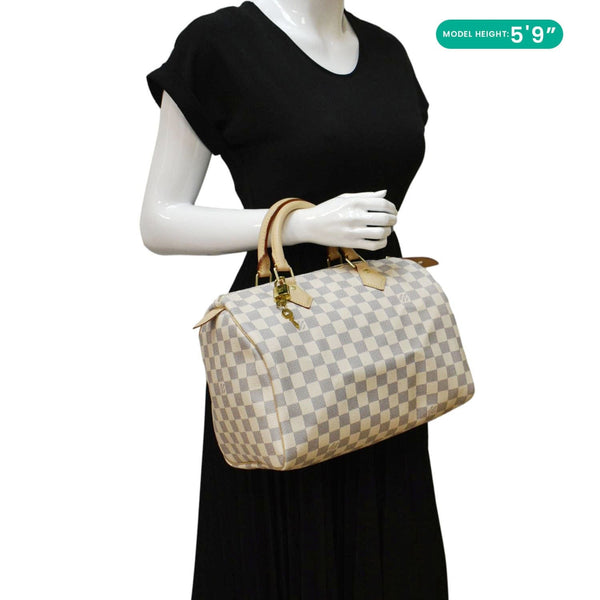LOUIS VUITTON Speedy 30 Damier Azur Satchel Bag White