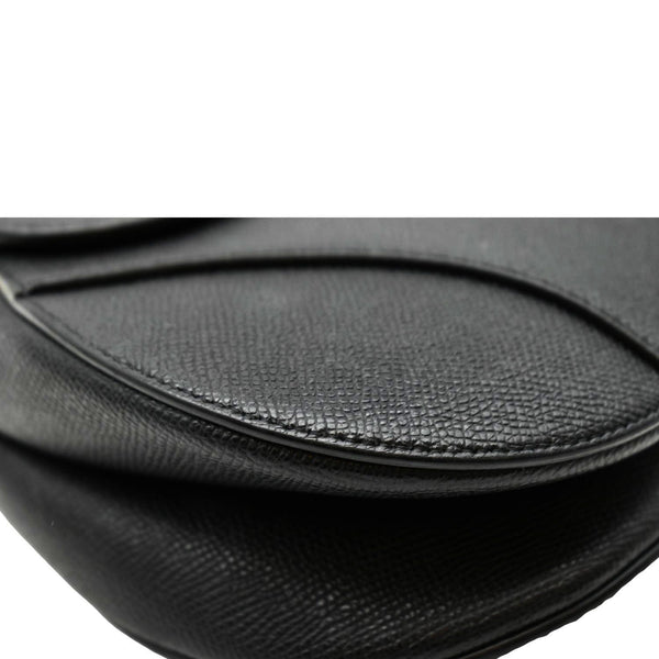 CHRISTIAN DIOR Saddle Grained Leather Satchel Shoulder Bag Black