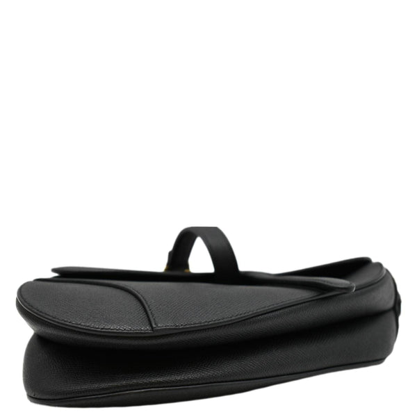 CHRISTIAN DIOR Saddle Grained Leather Satchel Shoulder Bag Black