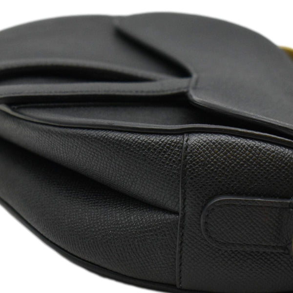 CHRISTIAN DIOR Saddle Grained Leather Satchel Shoulder Bag Black