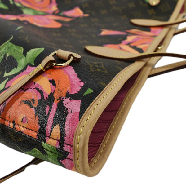 LOUIS VUITTON Limited Edition Neverfull MM Roses Monogram Canvas Shoulder Bag Brown