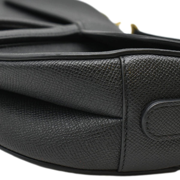 CHRISTIAN DIOR Saddle Grained Leather Satchel Shoulder Bag Black