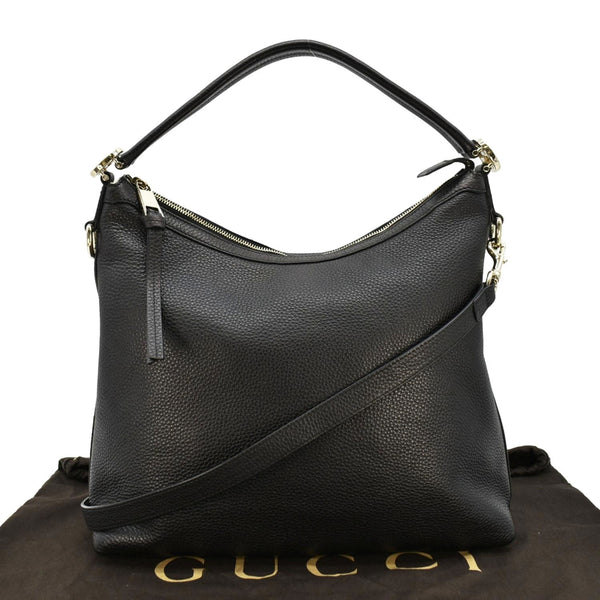 GUCCI Miss GG Original Pebbled Calfskin Leather Hobo Bag Black 326514