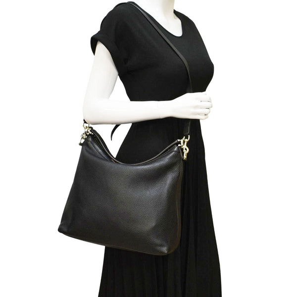 GUCCI Miss GG Original Pebbled Calfskin Leather Hobo Bag Black 326514