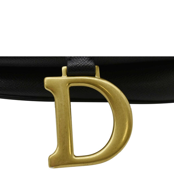 CHRISTIAN DIOR Saddle Grained Leather Satchel Shoulder Bag Black