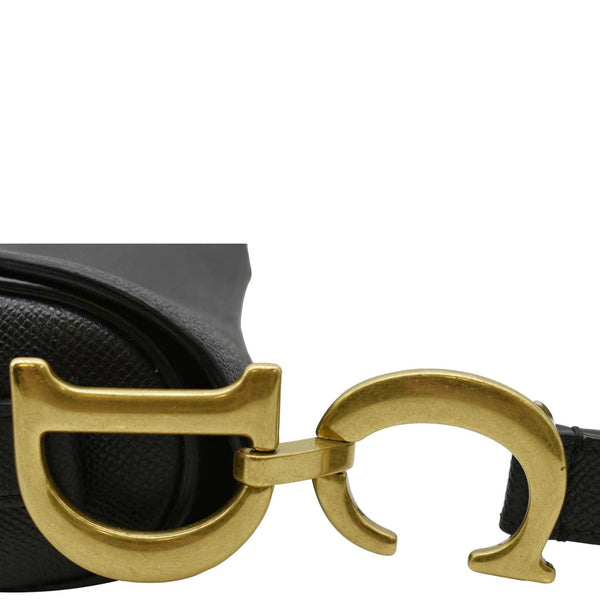 CHRISTIAN DIOR Saddle Grained Leather Satchel Shoulder Bag Black