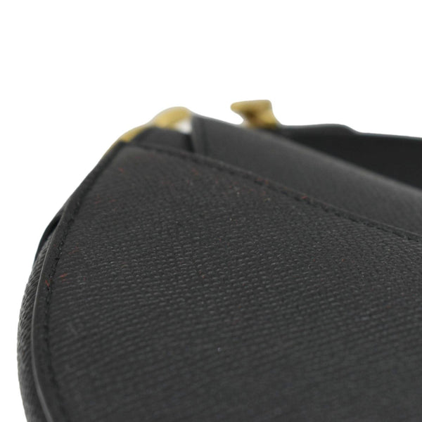CHRISTIAN DIOR Saddle Grained Leather Satchel Shoulder Bag Black