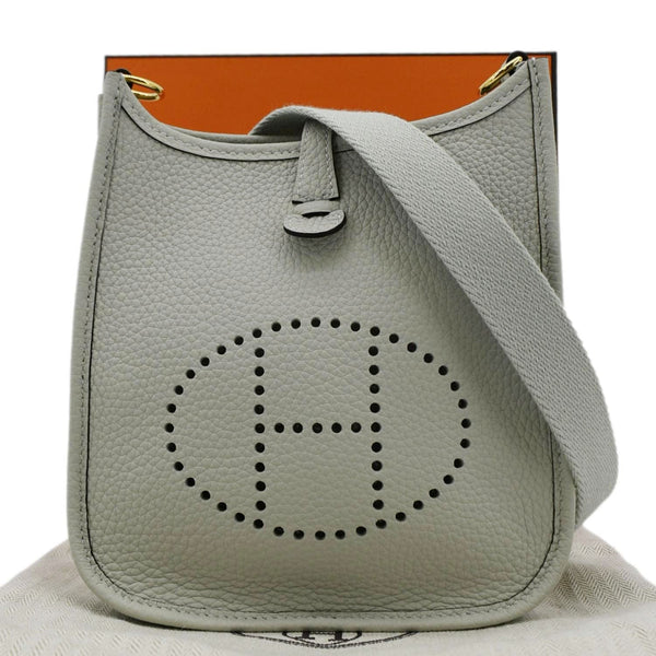 HERMES Evelyne TPM Clemence Crossbody Bag Light Grey front side
