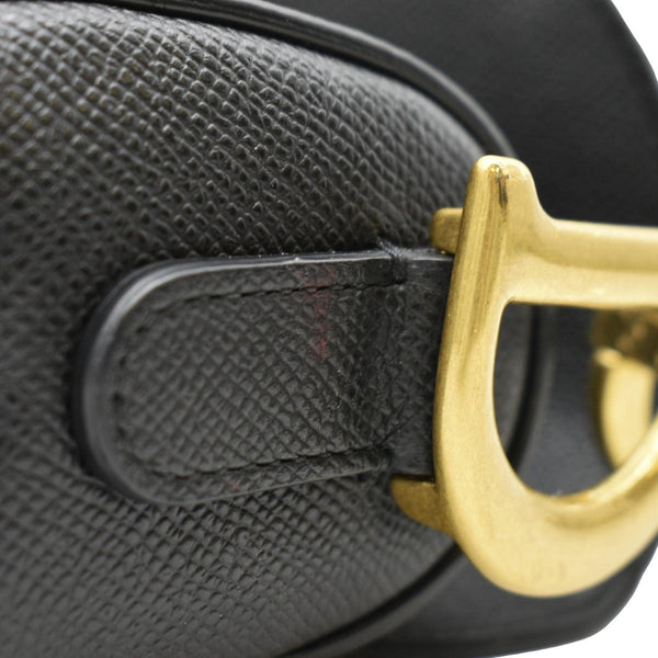 CHRISTIAN DIOR Saddle Grained Leather Satchel Shoulder Bag Black