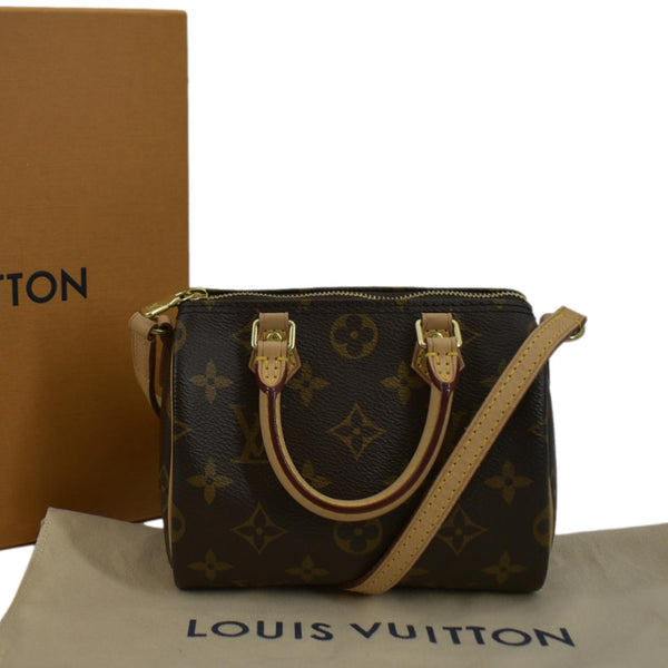 LOUIS VUITTON Nano Speedy Monogram Canvas Crossbody Bag Brown