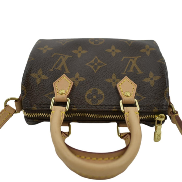 LOUIS VUITTON Nano Speedy Monogram Canvas Crossbody Bag Brown