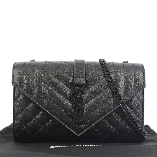 YVES SAINT LAURENT Grain De Poudre Embossed Leather Crossbody Chain Bag Black