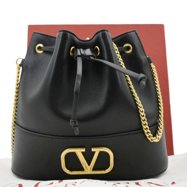 VALENTINO Mini Bucket Nappa Leather Chain Crossbody Bag Black