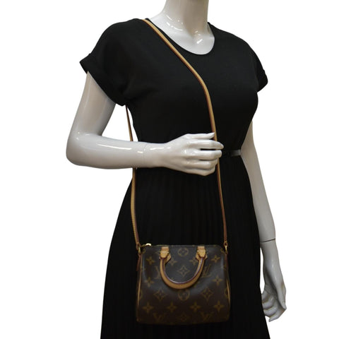LOUIS VUITTON Nano Speedy Monogram Canvas Crossbody Bag Brown