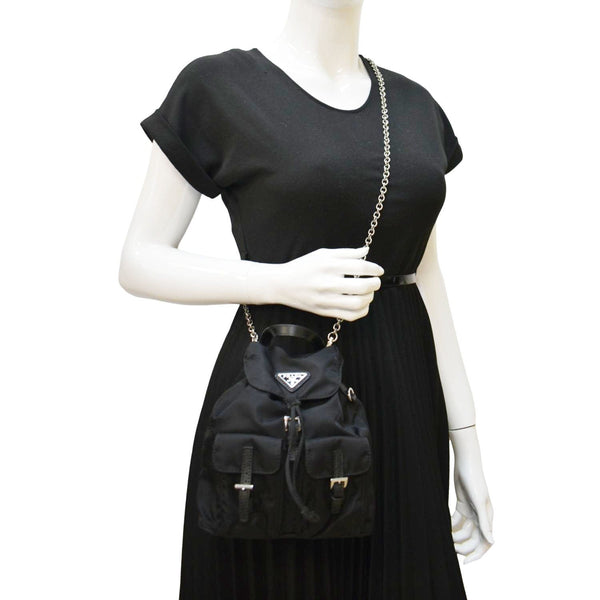 PRADA Double Pocket Mini Nylon Backpack Crossbody Bag Black