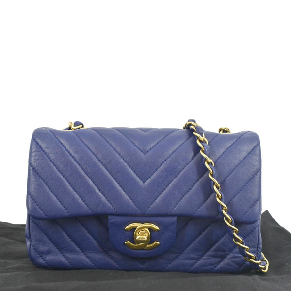 CHANEL CC Mini Rectangular Flap Chevron Leather Shoulder Bag Purple