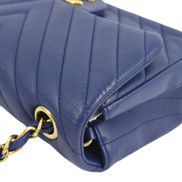 CHANEL CC Mini Rectangular Flap Chevron Leather Shoulder Bag Purple