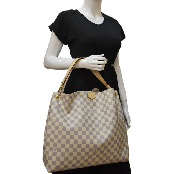 LOUIS VUITTON Graceful MM Damier Azur Hobo Shoulder Bag White