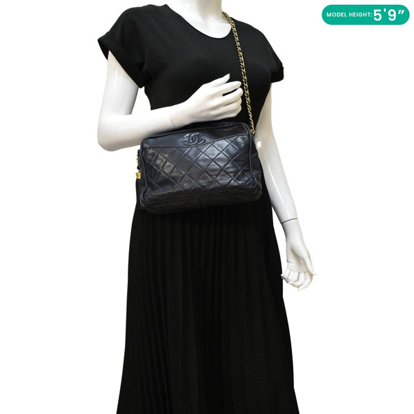 CHANEL Vintage Quilted Leather Camera Crossbody Bag Black