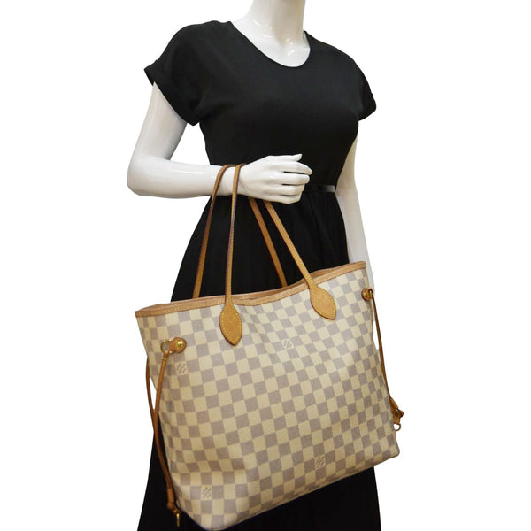 LOUIS VUITTON Neverfull MM Damier Azur Shoulder Bag White