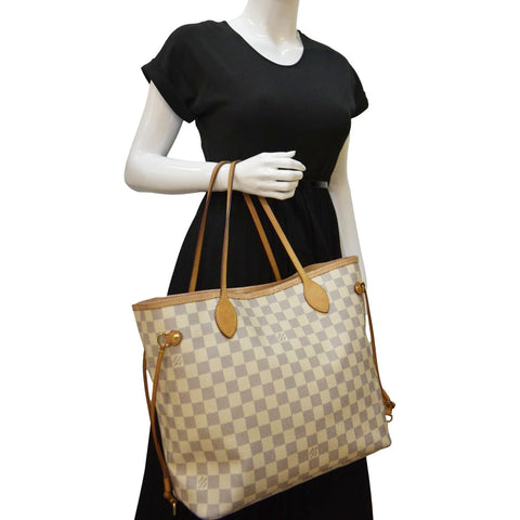 LOUIS VUITTON Neverfull MM Damier Azur Shoulder Bag White