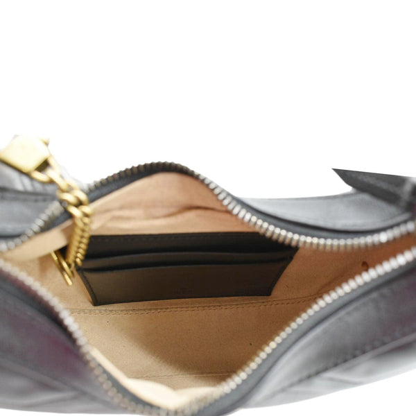 GUCCI GG Marmont Half Moon Mini Leather Shoulder Bag Black 699514