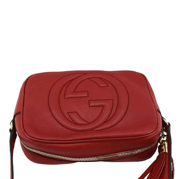 GUCCI Soho Disco Leather Red Crossbody Bag upper look