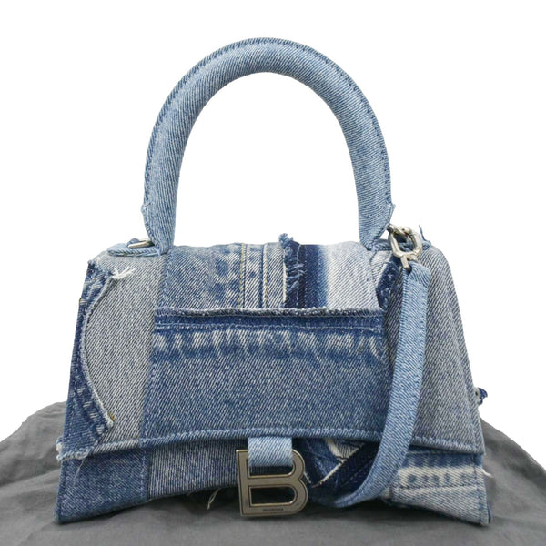 BALENCIAGA Small Hourglass Denim Top Handle Shoulder Bag Blue