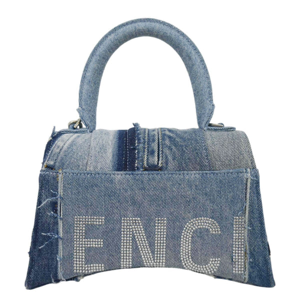 BALENCIAGA Small Hourglass Denim Top Handle Shoulder Bag Blue