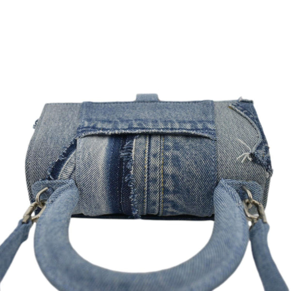 BALENCIAGA Small Hourglass Denim Top Handle Shoulder Bag Blue