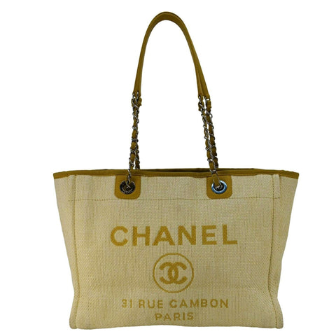 CHANEL Deauville Straw Raffia Tote Bag Yellow
