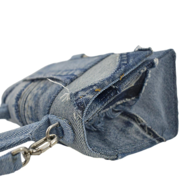 BALENCIAGA Small Hourglass Denim Top Handle Shoulder Bag Blue