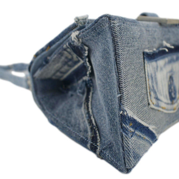 BALENCIAGA Small Hourglass Denim Top Handle Shoulder Bag Blue