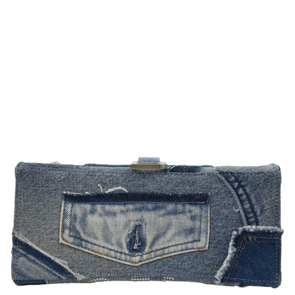 BALENCIAGA Small Hourglass Denim Top Handle Shoulder Bag Blue