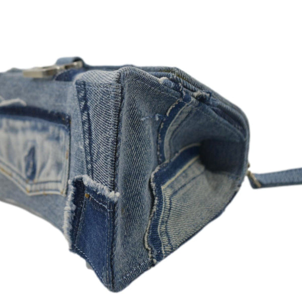 BALENCIAGA Small Hourglass Denim Top Handle Shoulder Bag Blue