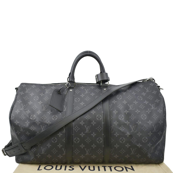 LOUIS VUITTON Keepall 55 Bandouliere Monogram Eclipse Travel Bag Black