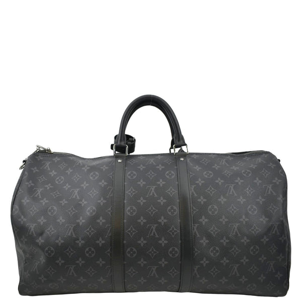 LOUIS VUITTON Keepall 55 Bandouliere Monogram Eclipse Travel Bag Black