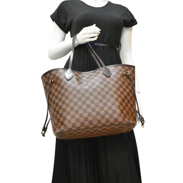LOUIS VUITTON Neverfull MM Damier Ebene Tote Bag Brown