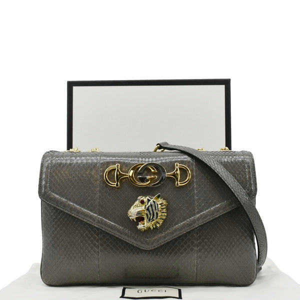 GUCCI Medium Leather Chain Shoulder Bag Grey frint side