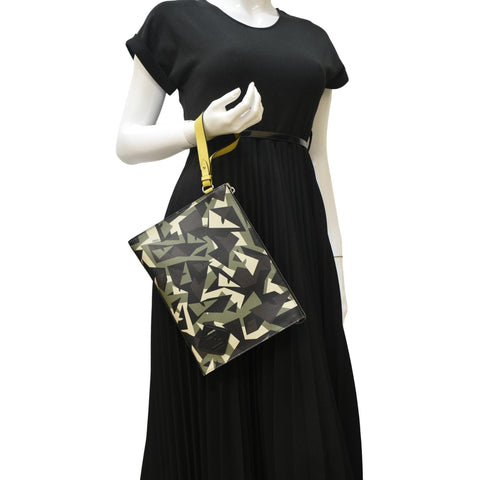 FENDI Leather Clutch Zip Pouch Black