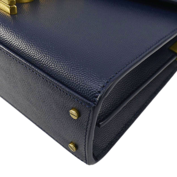 YVES SAINT LAURENT Cassandra Top Handle Leather Shoulder Bag Blue