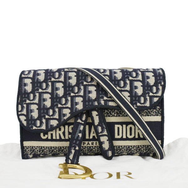 CHRISTIAN DIOR Saddle Slim Oblique Canvas Crossbody Bag Navy Blue