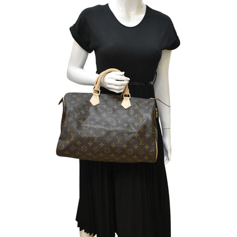 LOUIS VUITTON Speedy 35 Monogram Canvas Satchel Bag Brown