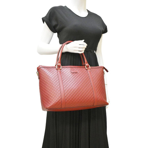 GUCCI Microguccissima Leather Tote Bag Red 449655