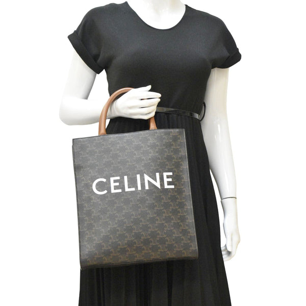 CELINE Triomphe Vertical Cabas Small Canvas Shoulder Bag Black