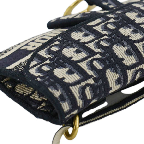 CHRISTIAN DIOR Saddle Slim Oblique Canvas Crossbody Bag Navy Blue