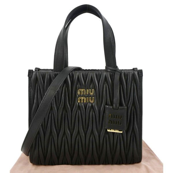 MIU MIU Nappa Matelasse Black Leather Tote Shoulder Bag with close front view