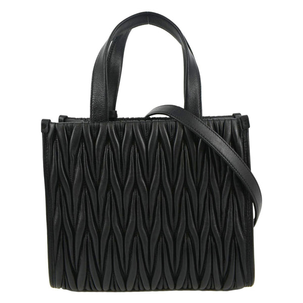 MIU MIU Nappa Matelasse Black Leather Tote Shoulder Bag with back view