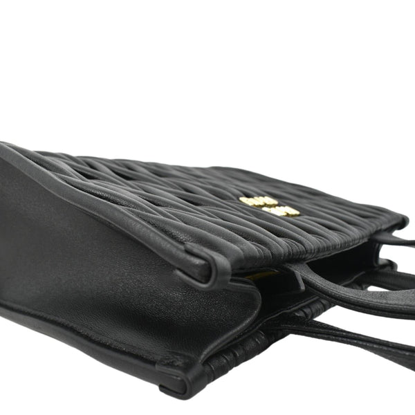 MIU MIU Nappa Matelasse Black Leather Tote Shoulder Bag with left side view